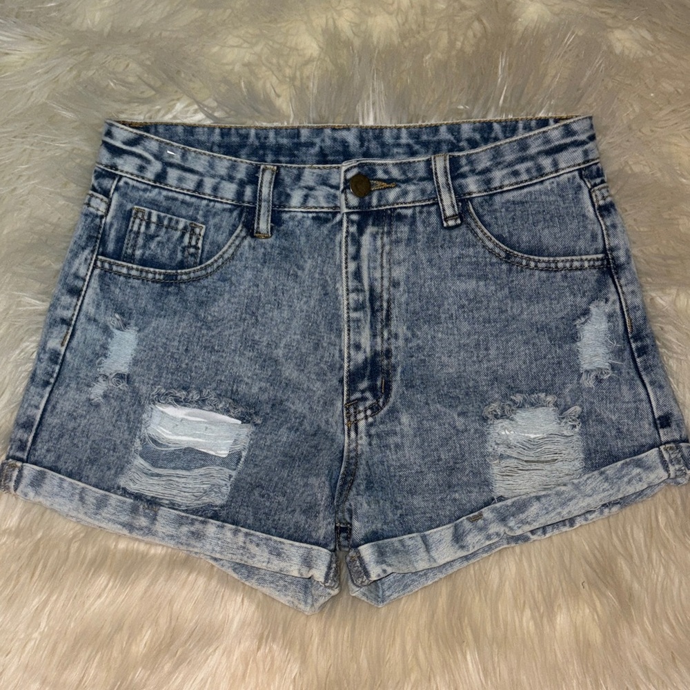 SHEIN Light Blue Distressed Jean Shorts